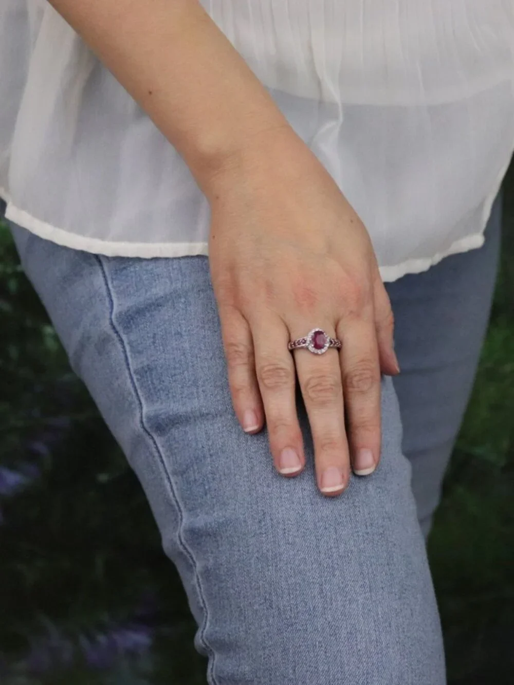 Sterling Silver Ruby and White Zircon Ring Size 9